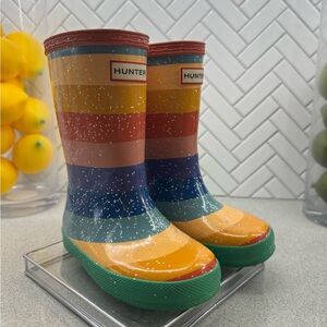 Hunter Kids' Striped Rainbow Rain Boots